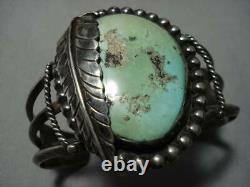 Exceptional Vintage Navajo Green Turquoise Sterling Silver Bracelet Old