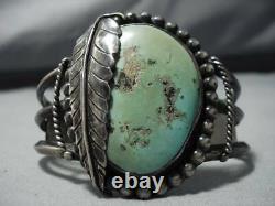 Exceptional Vintage Navajo Green Turquoise Sterling Silver Bracelet Old