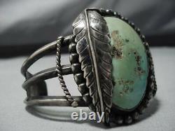 Exceptional Vintage Navajo Green Turquoise Sterling Silver Bracelet Old