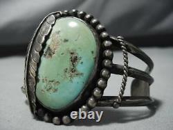 Exceptional Vintage Navajo Green Turquoise Sterling Silver Bracelet Old