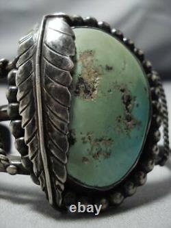 Exceptional Vintage Navajo Green Turquoise Sterling Silver Bracelet Old