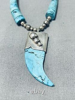 Exotic Turquoise Vintage Navajo Sterling Silver Necklace Old