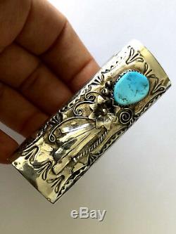Exquisite Blue Turquoise Vintage Navajo Floral Lighter Case Sterling Silver