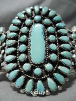 Exquisite Vintage Navajo 50 Turquoise Stone Sterling Silver Bracelet Cuff