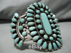 Exquisite Vintage Navajo 50 Turquoise Stone Sterling Silver Bracelet Cuff