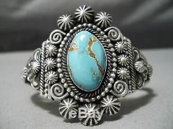 Exquisite Vintage Navajo #8 Turquoise Sterling Silver Bracelet