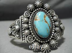 Exquisite Vintage Navajo #8 Turquoise Sterling Silver Bracelet