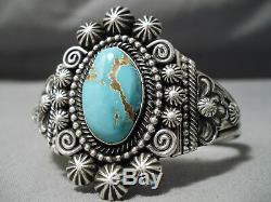 Exquisite Vintage Navajo #8 Turquoise Sterling Silver Bracelet