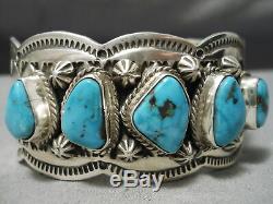 Exquisite Vintage Navajo Spiderweb Turquoise Sterling Silver Shell Bracelet