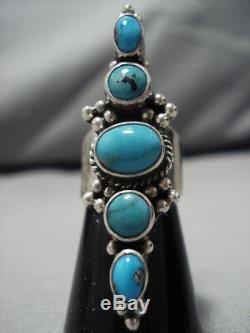 Exquisite Vintage Navajo Turquoise Sterling Silver Mane Thompson Ring Old