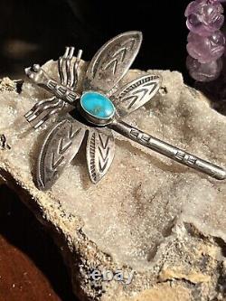 Extremely Lifelike Vintage Navajo Handmade Turquoise & Sterling Dragonfly Pin