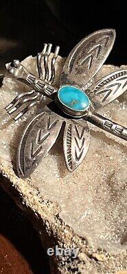 Extremely Lifelike Vintage Navajo Handmade Turquoise & Sterling Dragonfly Pin