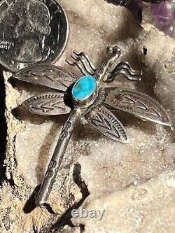 Extremely Lifelike Vintage Navajo Handmade Turquoise & Sterling Dragonfly Pin