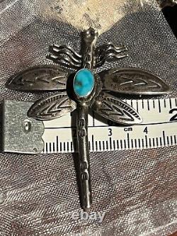 Extremely Lifelike Vintage Navajo Handmade Turquoise & Sterling Dragonfly Pin