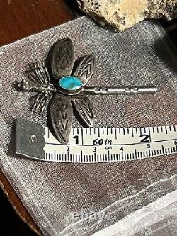 Extremely Lifelike Vintage Navajo Handmade Turquoise & Sterling Dragonfly Pin