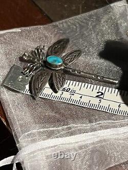 Extremely Lifelike Vintage Navajo Handmade Turquoise & Sterling Dragonfly Pin
