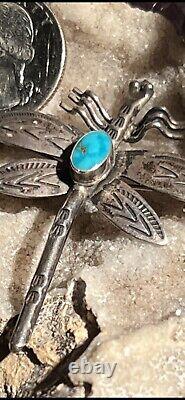 Extremely Lifelike Vintage Navajo Handmade Turquoise & Sterling Dragonfly Pin