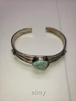 F. C. 925 Vintage Native American Navajo Sterling Silver Turquoise Cuff Bracelet