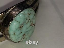 F. C. 925 Vintage Native American Navajo Sterling Silver Turquoise Cuff Bracelet