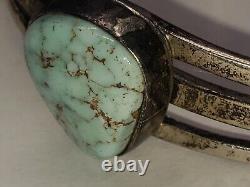 F. C. 925 Vintage Native American Navajo Sterling Silver Turquoise Cuff Bracelet