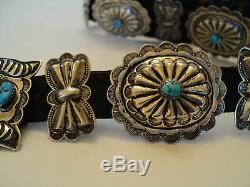 FABULOUS 1950's OLD PAWN VINTAGE NAVAJO SILVER & TURQUOISE CONCHO BELT