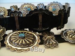 FABULOUS 1950's OLD PAWN VINTAGE NAVAJO SILVER & TURQUOISE CONCHO BELT
