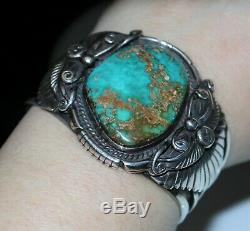 FANTASTIC Vintage Navajo Old Pawn Signed DB ROYSTON TURQUOISE Cuff Bracelet