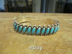 FINE OLDER Vintage Zuni / Navajo Sterling PETIT POINT Turquoise Row Bracelet