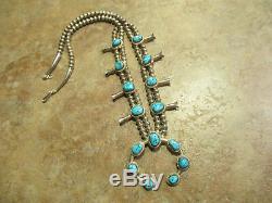 FINE Vintage Navajo Sterling Silver KINGMAN Turquoise SQUASH BLOSSOM Necklace