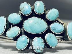Fabulous Vintage Navajo 13 Pilot Mountain Turquoise Sterling Silver Bracelet