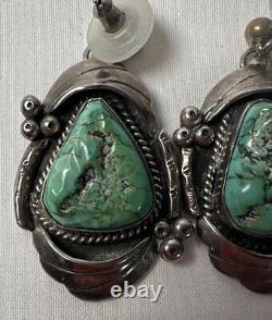 Fabulous Vintage Navajo Handmade Sterling Silver Turquoise Earrings