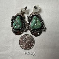 Fabulous Vintage Navajo Handmade Sterling Silver Turquoise Earrings