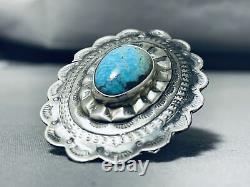 Fascinating Vintage Navajo Kingman Turquoise Sterling Silver Concho Ring