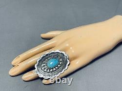 Fascinating Vintage Navajo Kingman Turquoise Sterling Silver Concho Ring