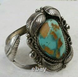 Fine natural turquoise blues browns Navajo sterling silver VTG CUFF BRACELET