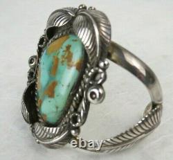 Fine natural turquoise blues browns Navajo sterling silver VTG CUFF BRACELET