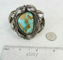 Fine natural turquoise blues browns Navajo sterling silver VTG CUFF BRACELET