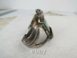 Fine natural turquoise blues browns Navajo sterling silver VTG CUFF BRACELET