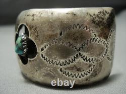 Flowers Turquoise Vintage Navajo Sterling Silver Cuff Bracelet Old