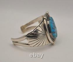 Fred Guerro Sterling Turquoise Navajo Cuff Bracelet Vintage Signed