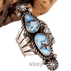 GOLDEN HILLS Turquoise Ring Vintage Squash Blossom Style ALBERT JAKE 9 Navajo