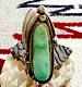 GORGEOUS BIG vintage NAVAJO TURQUOISE RING leaf accent signed BB size 7.5