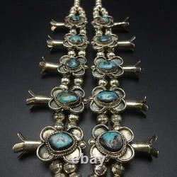 GORGEOUS Vintage NAVAJO Sterling Silver BISBEE Turquoise SQUASH BLOSSOM Necklace