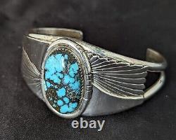 GORGEOUS Vintage Navajo Sterling Silver Spiderweb Turquoise Cuff Unsigned