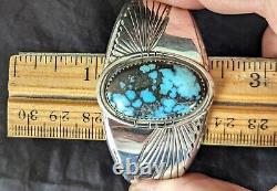 GORGEOUS Vintage Navajo Sterling Silver Spiderweb Turquoise Cuff Unsigned