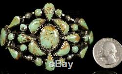 GREEN TURQUOISE CLUSTER Vintage Navajo Handmade STERLING Silver CUFF Bracelet