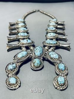 Gasp! Persin Turquoise Vintage Navajo Sterling Silver Squash Blossom Necklace