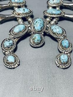 Gasp! Persin Turquoise Vintage Navajo Sterling Silver Squash Blossom Necklace