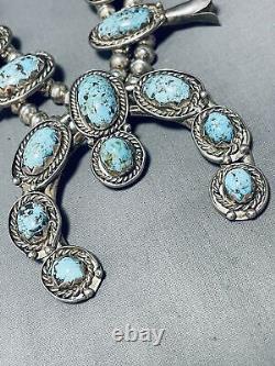 Gasp! Persin Turquoise Vintage Navajo Sterling Silver Squash Blossom Necklace