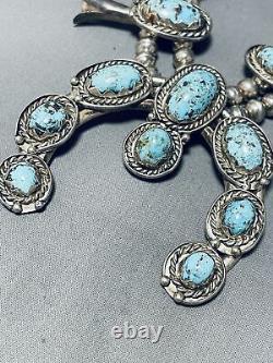 Gasp! Persin Turquoise Vintage Navajo Sterling Silver Squash Blossom Necklace